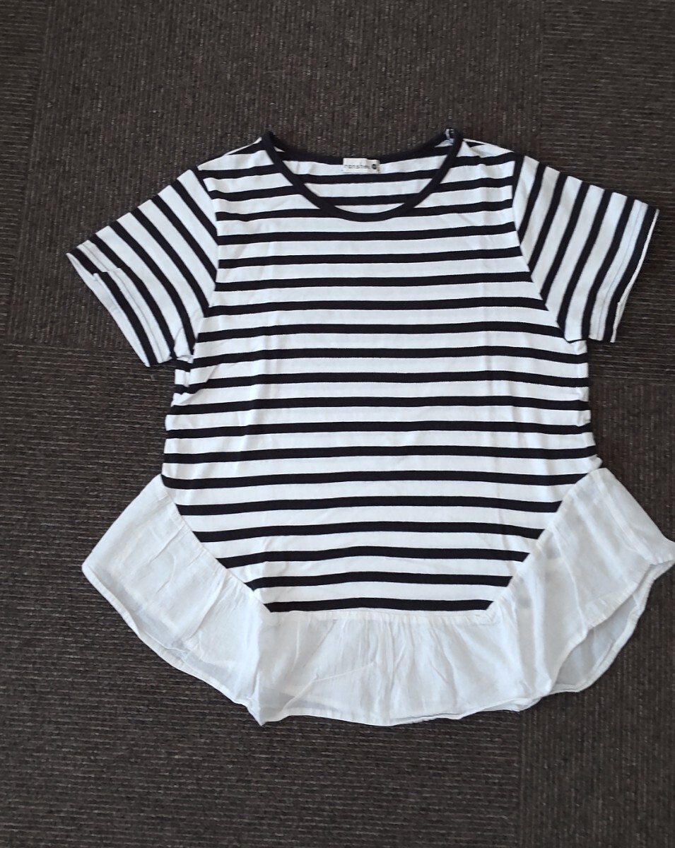 branshes ブランシェス 半袖 ボーダー Tシャツ 裾部分レース切替_画像1