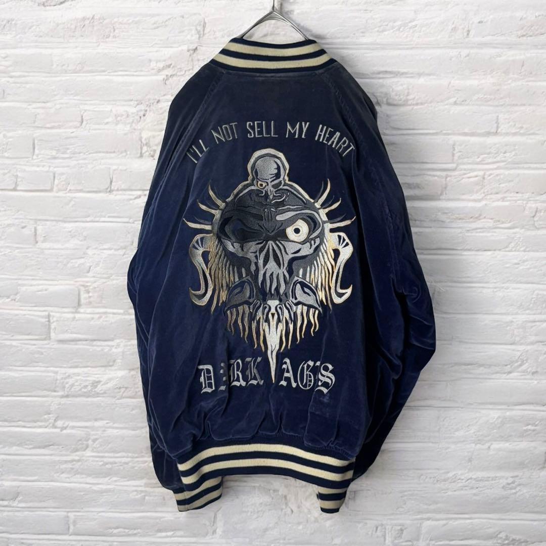 ハイスピリッツ　スーベニアジャケット　スカジャン　ベロア　別珍　刺繍　ネイビー ハイスピリッツ スーベニアジャケット スカジャン ベロア 別珍 刺繍