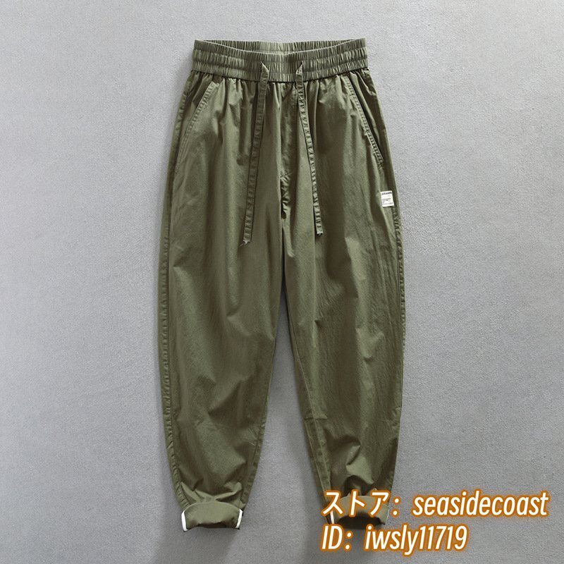 新品 メンズ カーゴパンツ ワイドパンツ コットン ズボン 無地 ワークパンツ イージーパンツ ロングパンツ カジュアル ボトムス 緑 2XL