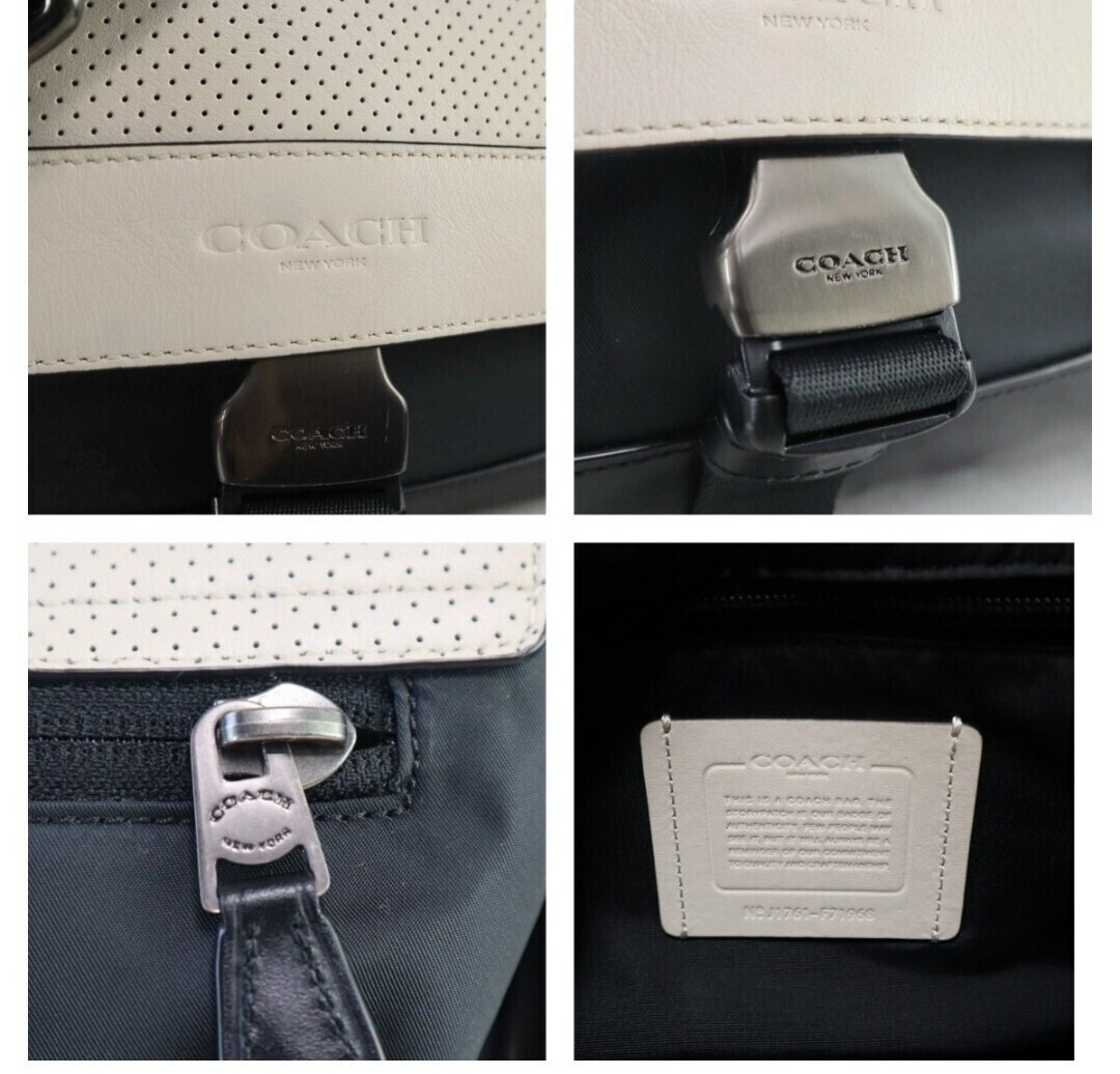 近年モデル 極美品 コーチ COACH メンズ バイクバッグ テレインメッセンジャーバッグ ショルダー 斜め掛け レザー 生成り 黒 ビジネス_画像6