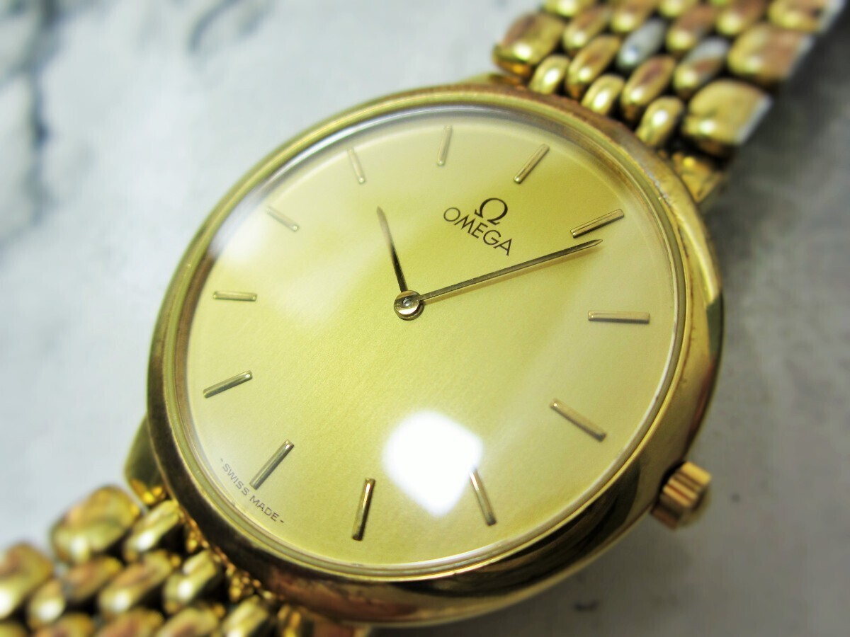 美品 ガラス無傷 オメガ デビル OMEGA ゴールド文字盤 腕時計 メンズ _画像2