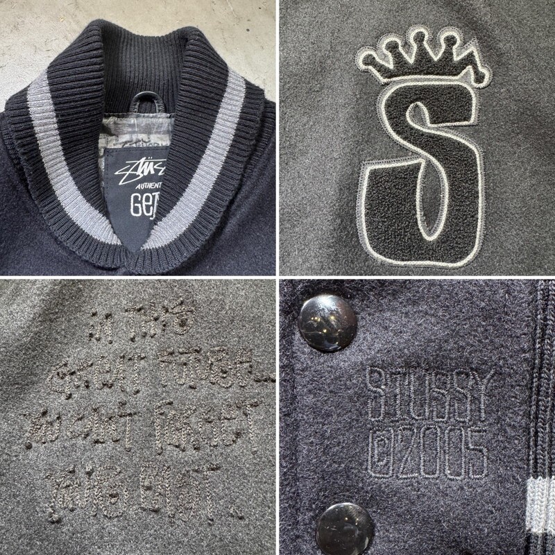 STUSSY 【men4957M】 00's ステューシー Authentic GEAR 25周年記念 スタジャン スタジアムジャケット ジャンパー ブラック レア 貴重 OC_画像2