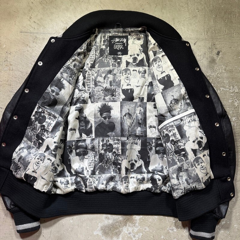 STUSSY 【men4957M】 00's ステューシー Authentic GEAR 25周年記念 スタジャン スタジアムジャケット ジャンパー ブラック レア 貴重 OC_画像5