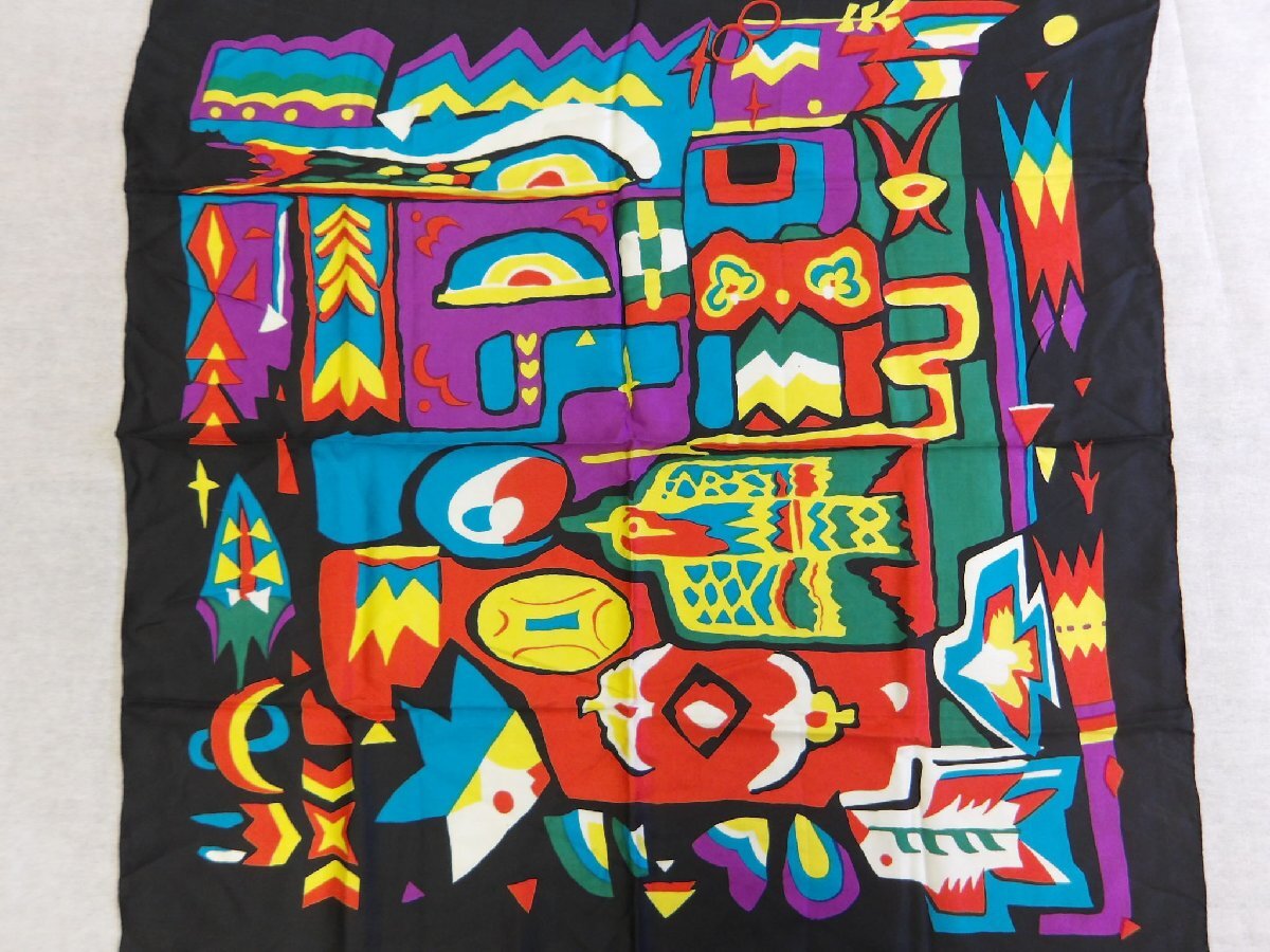 〔楽布〕P40487 シルク スカーフ サイケデリック 86cm×88cm c_画像2