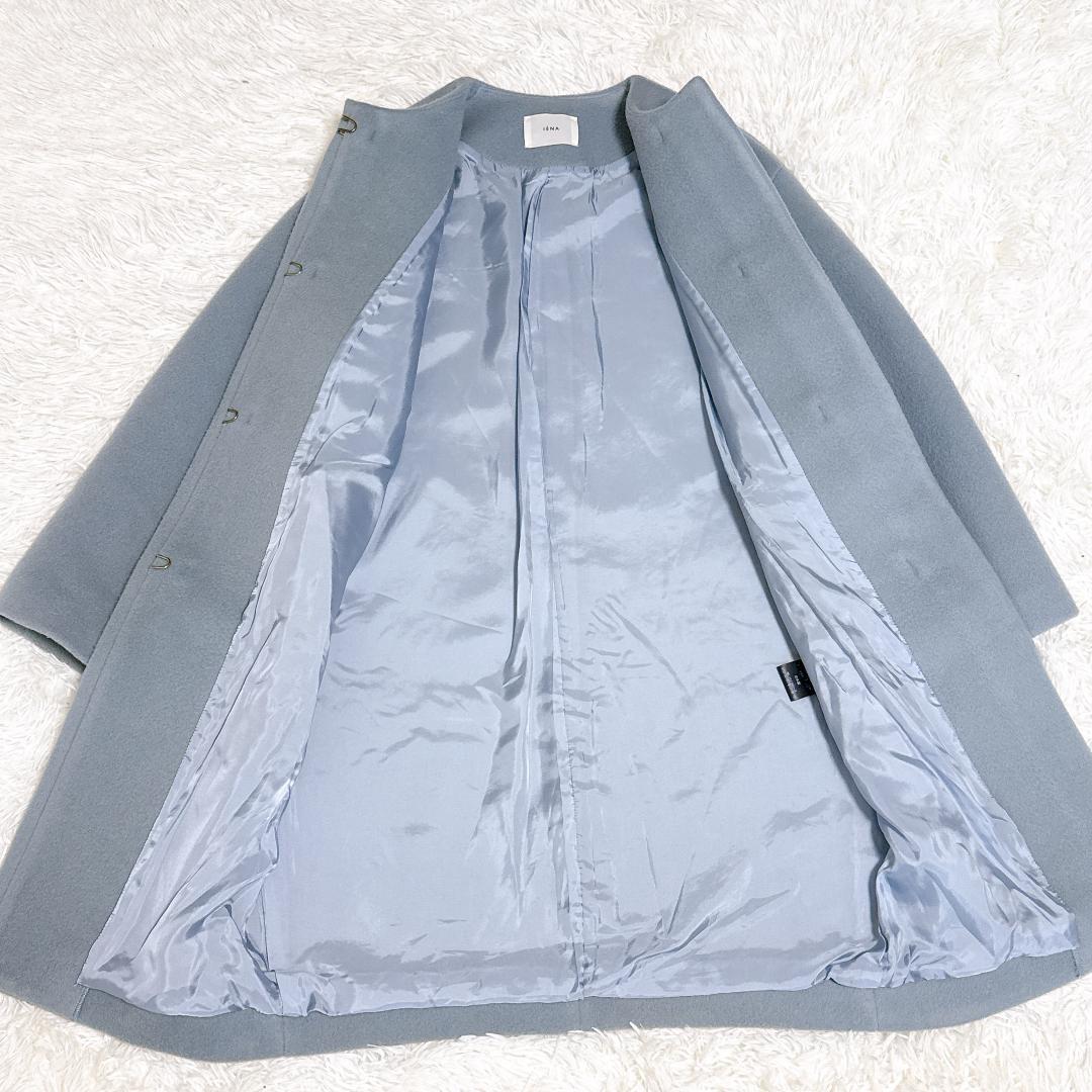 【美品】IENA イエナ 2022AW ラムウールノーカラーコート サックスブルー Sサイズ コート 膝丈 秋冬 近年モデル_画像7