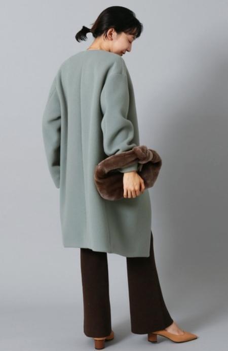 【美品】IENA イエナ 2022AW ラムウールノーカラーコート サックスブルー Sサイズ コート 膝丈 秋冬 近年モデル_画像2