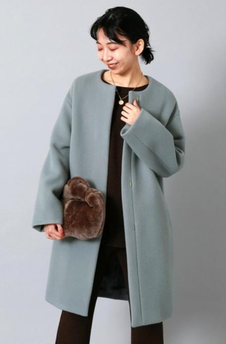 【美品】IENA イエナ 2022AW ラムウールノーカラーコート サックスブルー Sサイズ コート 膝丈 秋冬 近年モデル_画像1