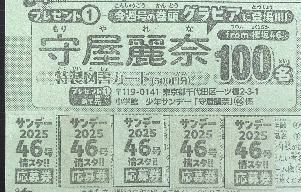 [ заявление талон 5 листов ] еженедельный Shonen Sunday 46 номер . склон 46. магазин красота . Special производства Toshocard подарок заявление талон 5 листов 