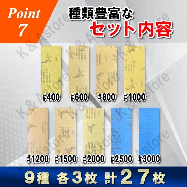 耐水ペーパー サンドペーパー 紙やすり オービタルサンダー用 ハンドサンダー用 研磨 リフォーム DIY 仕上げ 下地処理 細目 230×93mm 27枚_画像8