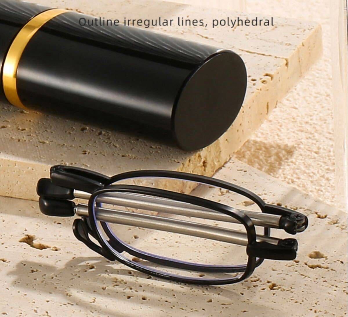 +2 折りたたみ老眼鏡 リーディンググラス ブルーライトカット シニアグラス 軽量 携帯メガネ ブラック アルミケース 男女兼用_画像2