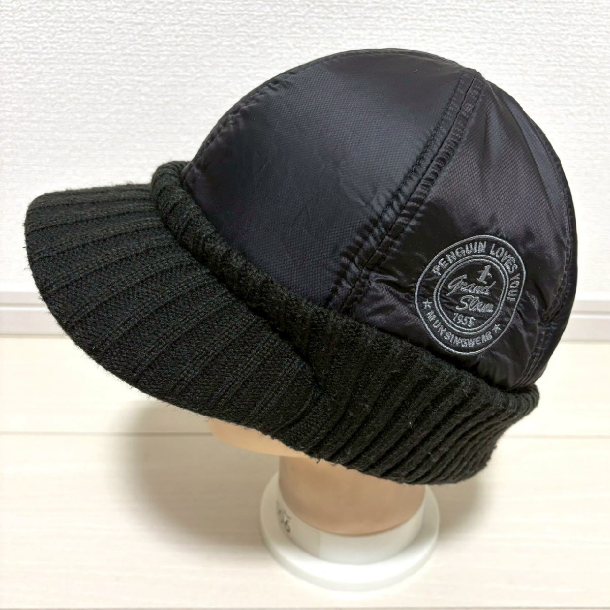 (^w^)b MUNSING WEAR マンシングウェア GrandSlam ニット キャップ 帽子 ゴルフ リブ 切り替え ペンギン ブラウン系 FREE/OYC2432zz_画像3