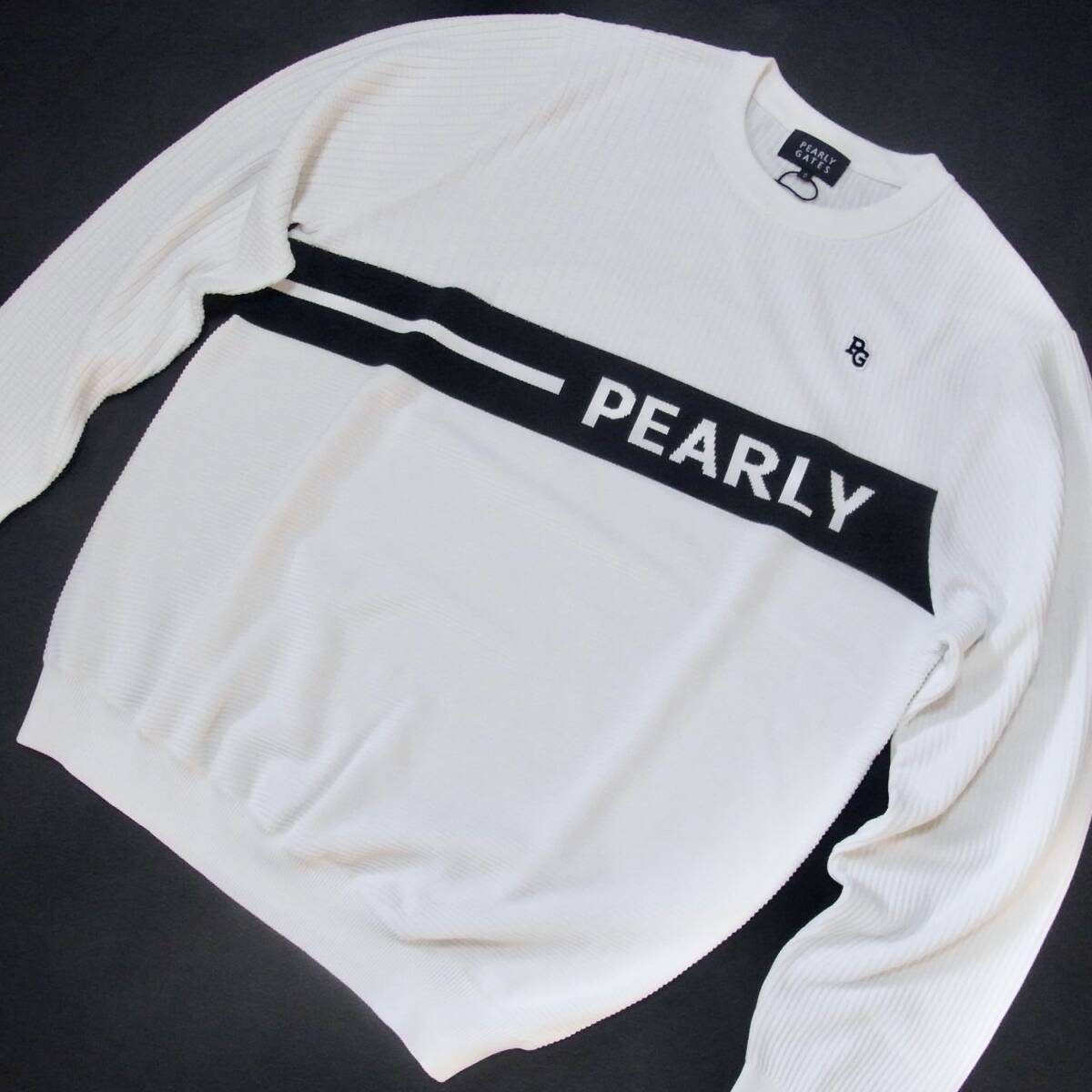 新品 正規品!! PEARLY GATES/パーリーゲイツ 大人気!! クルーネック ロゴ セーター【5/L】ホワイト_画像1