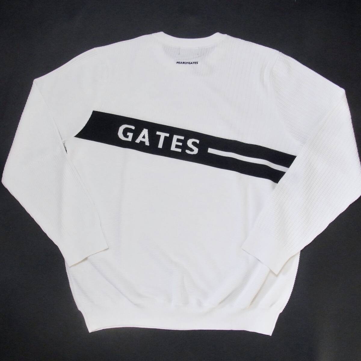 新品 正規品!! PEARLY GATES/パーリーゲイツ 大人気!! クルーネック ロゴ セーター【5/L】ホワイト_画像4