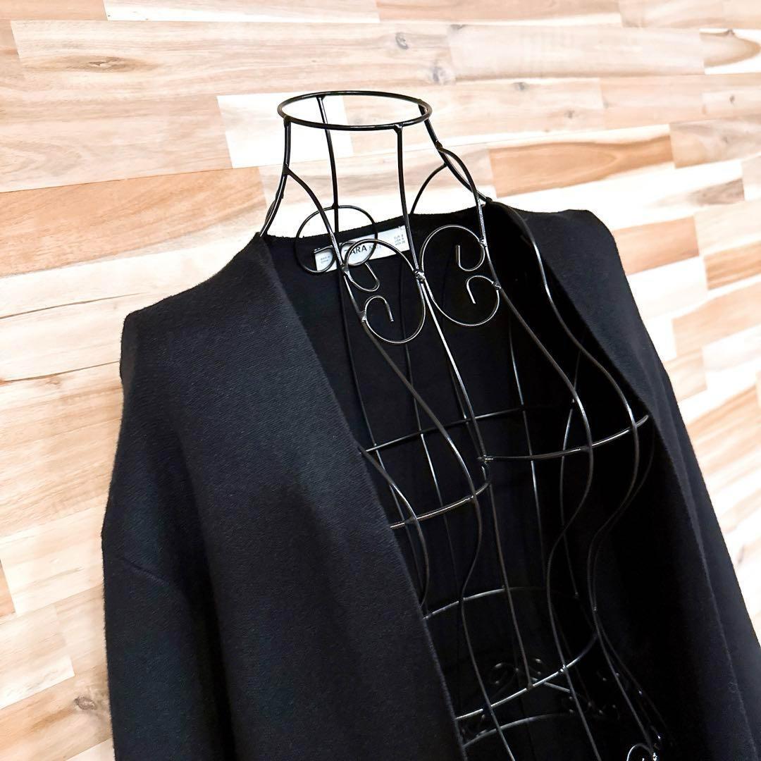 希少【ザラ】ノーカラー レーヨン ニット コート リング チェーン装飾 S黒×金【HFby6PR】レディース・洋服・秋冬【H3G9Y3X】_画像3