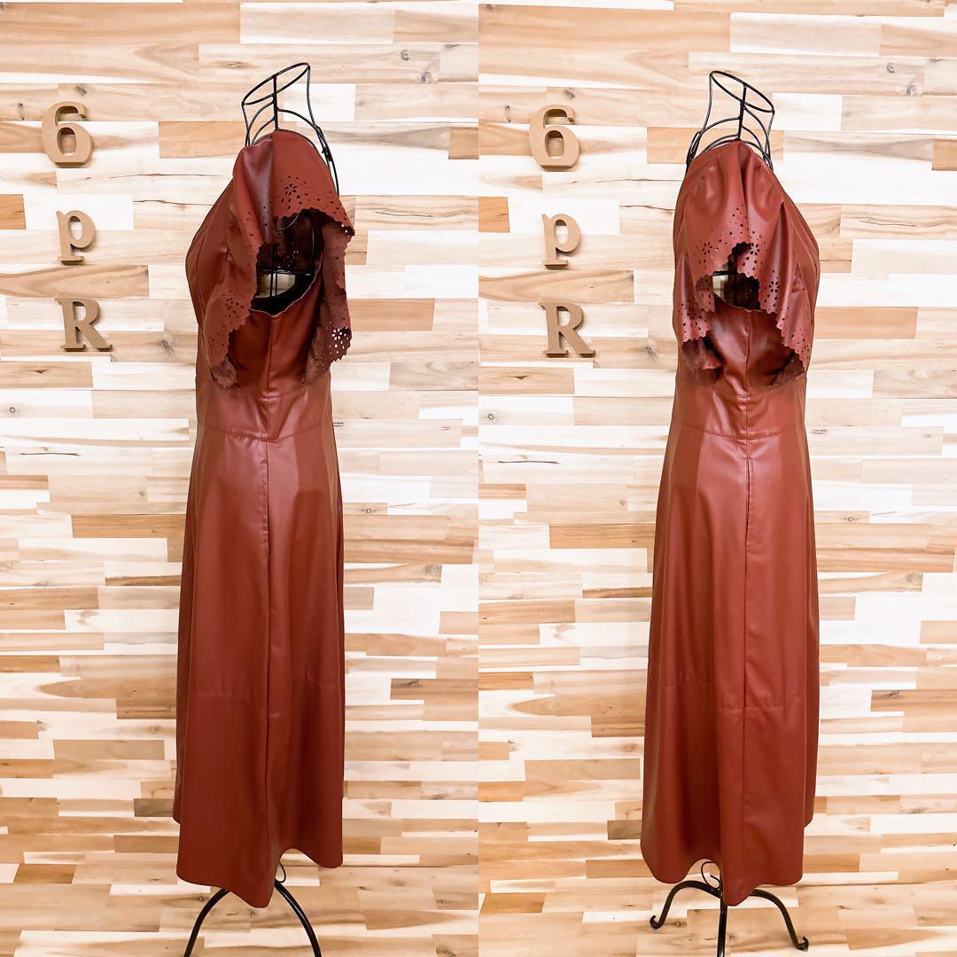 未使用【ザラ】フェイク レザー フリル スリーブ ロング ドレス ワンピースS茶【HFby6PR】レディース・洋服・春夏・秋冬【H4G3V3K】_画像6