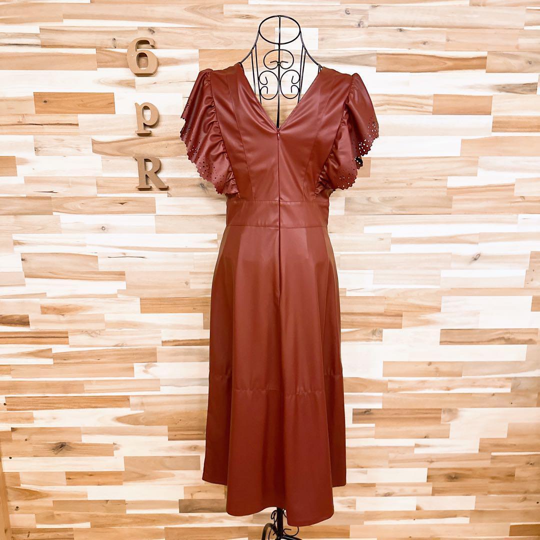 未使用【ザラ】フェイク レザー フリル スリーブ ロング ドレス ワンピースS茶【HFby6PR】レディース・洋服・春夏・秋冬【H4G3V3K】_画像7