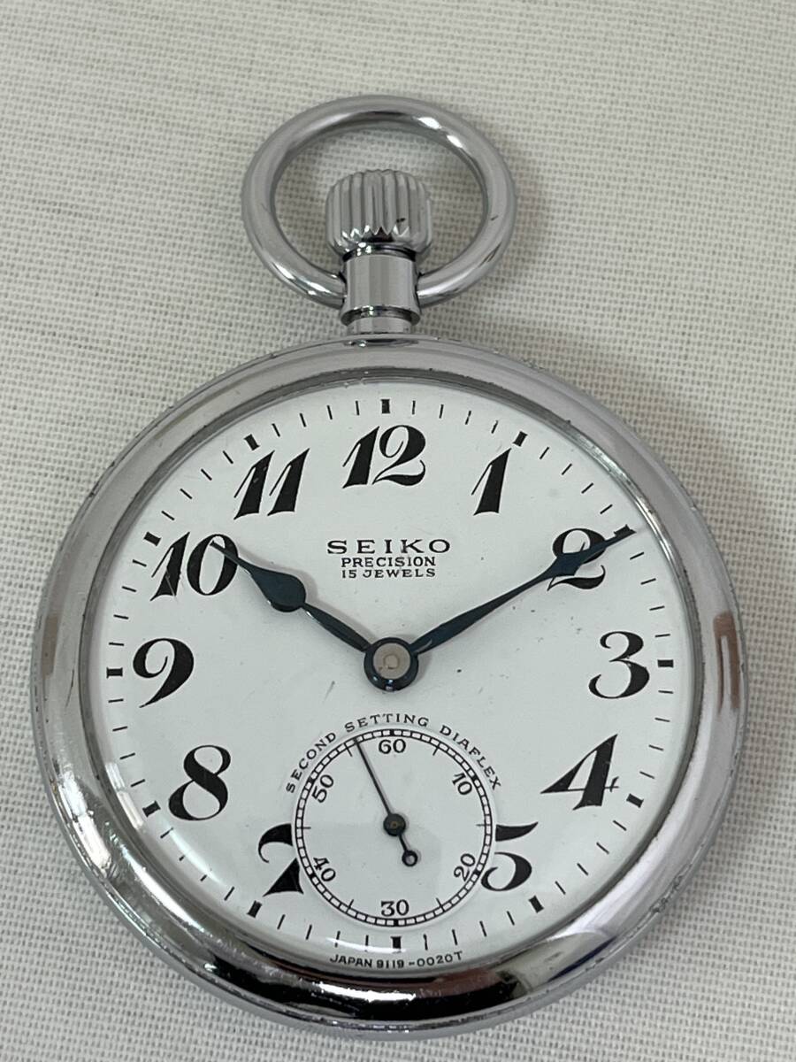 【M50】希少 SEIKO PRECISION 15石 昭 42 79 東鉄八 鉄道時計 SECOND SETTING DIAFLEX 手巻き 懐中時計 稼働品_画像1