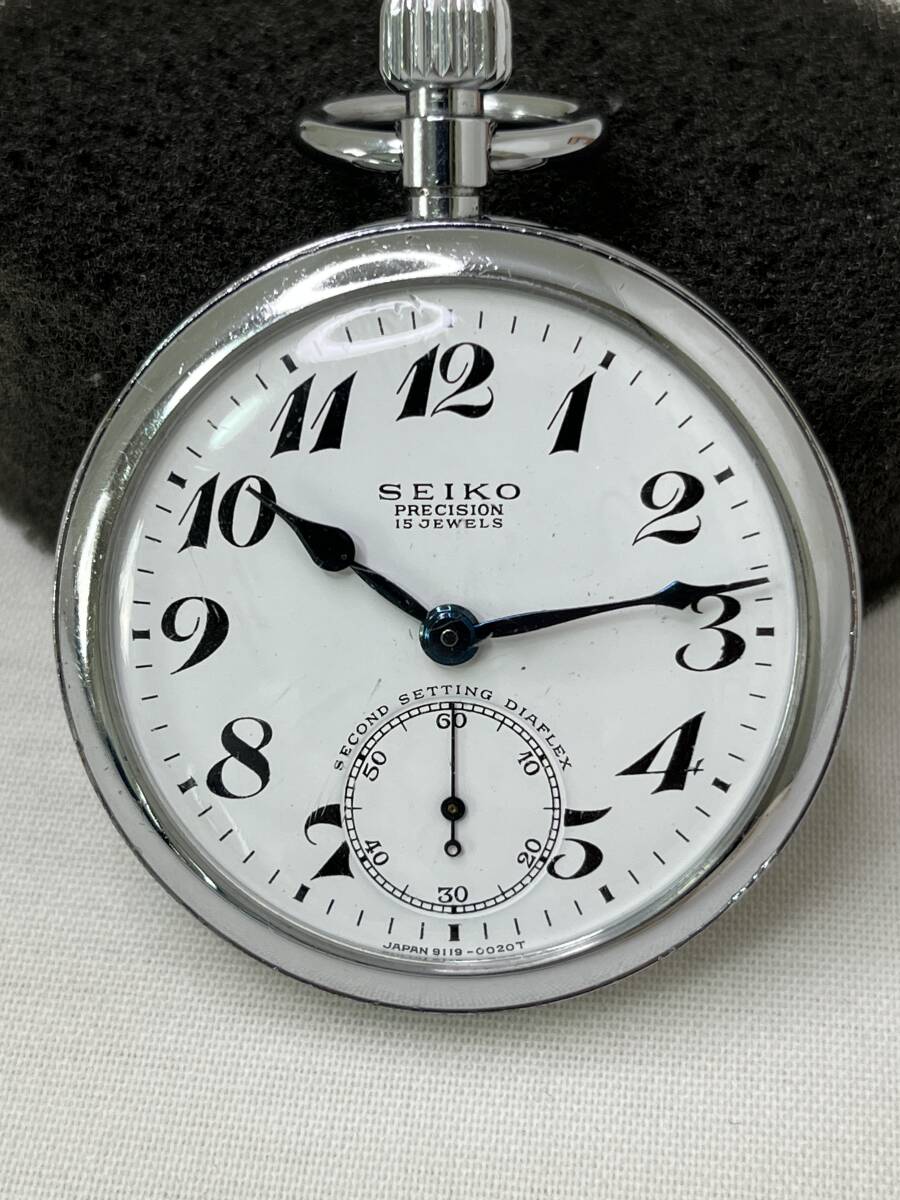 【M50】希少 SEIKO PRECISION 15石 昭 42 79 東鉄八 鉄道時計 SECOND SETTING DIAFLEX 手巻き 懐中時計 稼働品_画像2