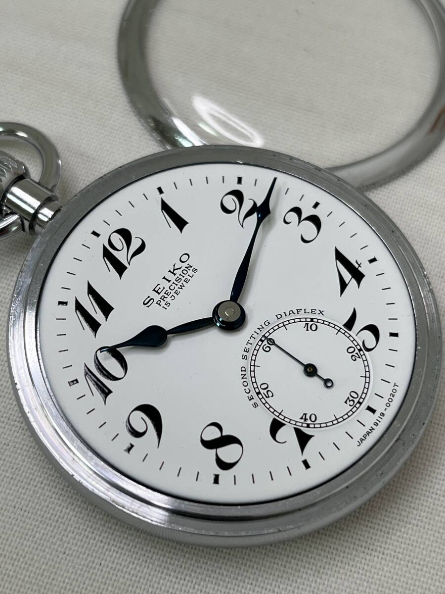 【M50】希少 SEIKO PRECISION 15石 昭 42 79 東鉄八 鉄道時計 SECOND SETTING DIAFLEX 手巻き 懐中時計 稼働品_画像3