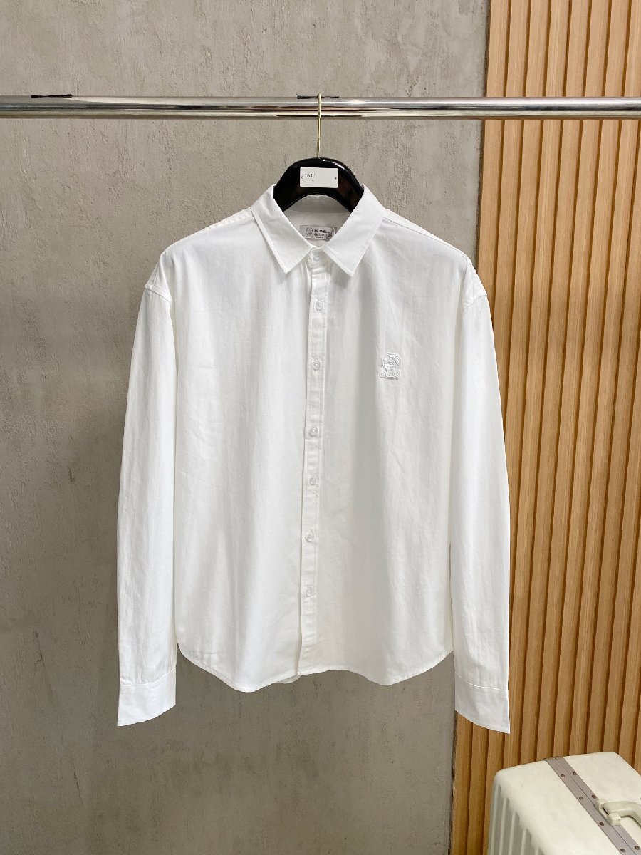 ホワイトS●数量限定●在庫限り【送料無料】ブルネロ クチネリ メンズクラシックドレスシャツ， ビジネスカジュアル， 長袖， コットン素材，