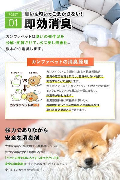 送料300円(税込)■vc734■(0807)ワンダードリーム ペット用消臭・除菌スプレー カンファペット 詰替用 日本製 5点【シンオク】の画像6