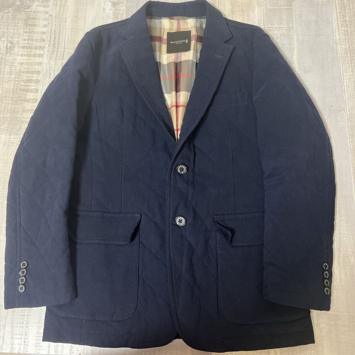 【定価約7万 日本製 裏地チェック】MACKINTOSH LONDON 中綿 キルティング テーラード ジャケット マッキントッシュ ロンドン ネイビー 紺_画像2
