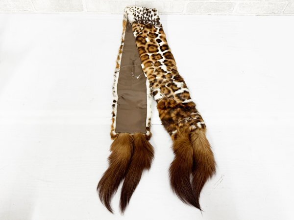 マフラー ファーストール 毛皮 スパニッシュラビット ロシアンセーブル テール付き 高級素材/10x140cm/アニマル柄/1円スタート/AY_画像3