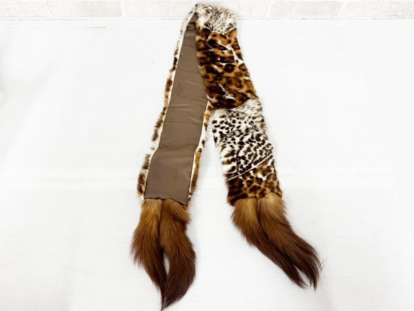 マフラー ファーストール 毛皮 スパニッシュラビット ロシアンセーブル テール付き 高級素材/10x140cm/アニマル柄/1円スタート/AY_画像2