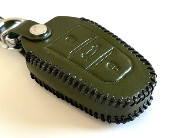 牛革ジャストフィット フィアット600 スマートキーケース カーキ色縫い糸黒 1_画像5
