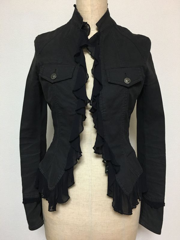 VERSACE JEANS COUTURE ヴェルサーチ シルク切替 スタンドカラー メデューサ ボタン ジャケット 38_画像1