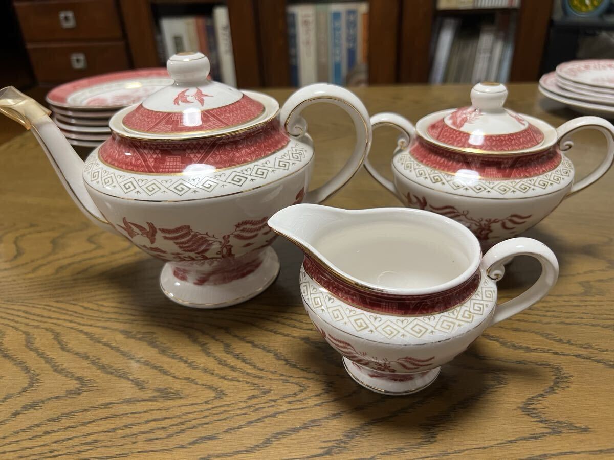DOUBLE PHOENIX NIKKO IRONSTONE ニッコーダブルフェニックス ティーポット シュガーポット クリーマー3点セット 赤山水 金彩ウィロー_画像1