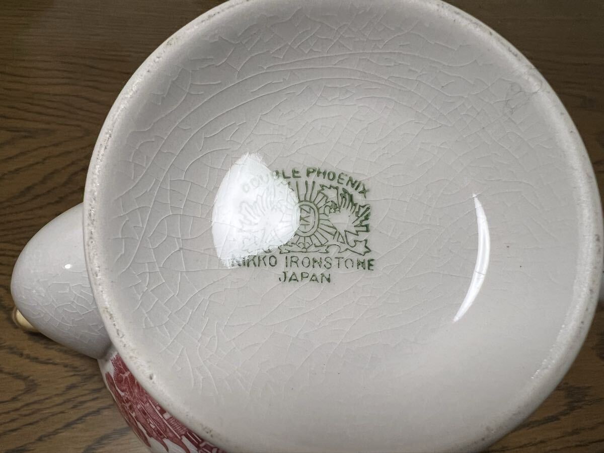 DOUBLE PHOENIX NIKKO IRONSTONE ニッコーダブルフェニックス ティーポット シュガーポット クリーマー3点セット 赤山水 金彩ウィロー_画像3