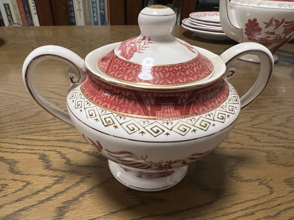 DOUBLE PHOENIX NIKKO IRONSTONE ニッコーダブルフェニックス ティーポット シュガーポット クリーマー3点セット 赤山水 金彩ウィロー_画像4