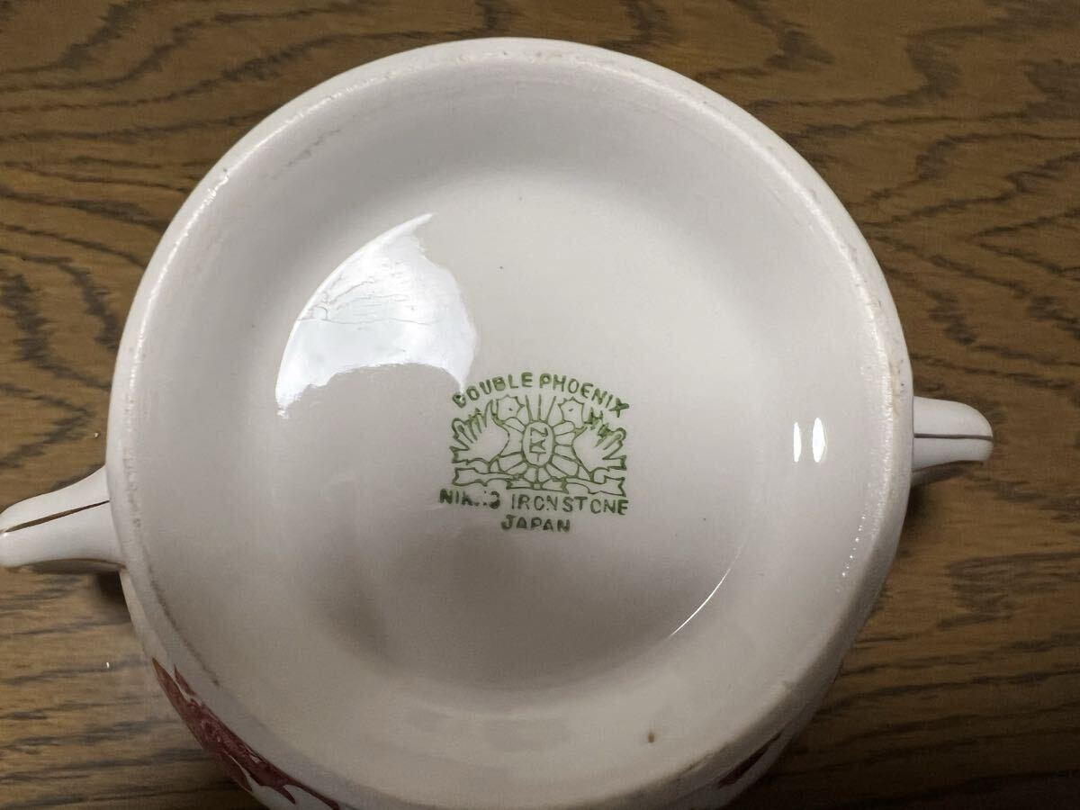 DOUBLE PHOENIX NIKKO IRONSTONE ニッコーダブルフェニックス ティーポット シュガーポット クリーマー3点セット 赤山水 金彩ウィロー_画像5