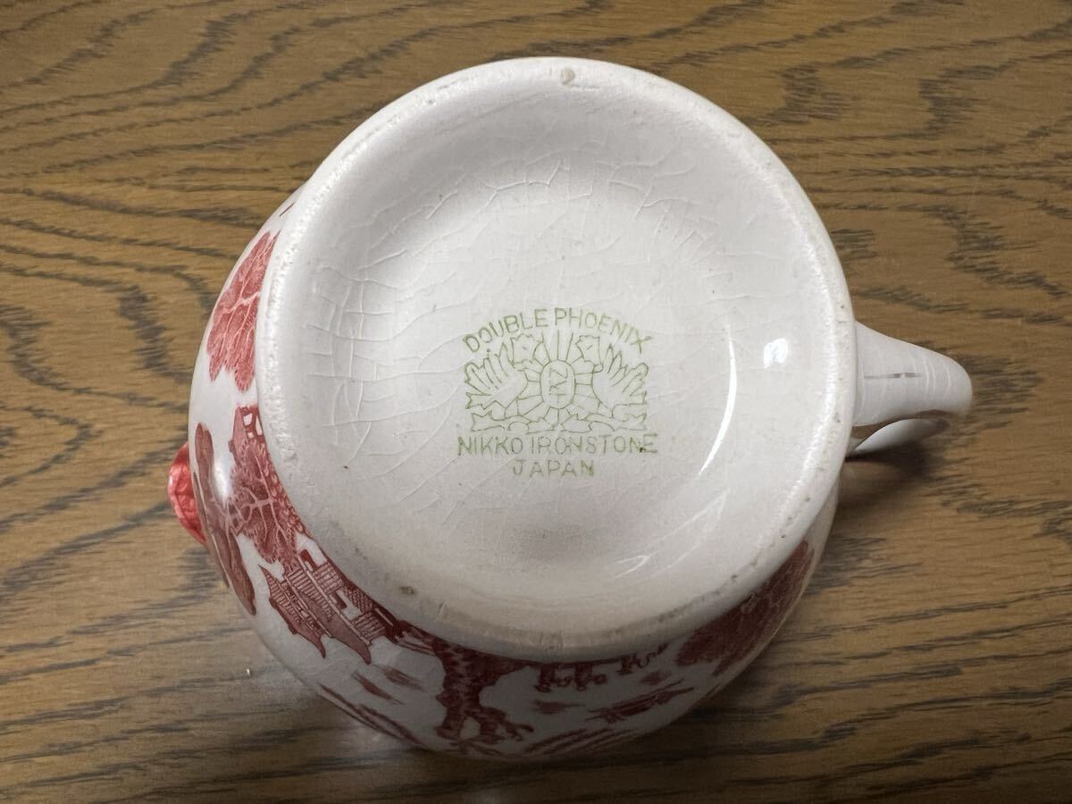 DOUBLE PHOENIX NIKKO IRONSTONE ニッコーダブルフェニックス ティーポット シュガーポット クリーマー3点セット 赤山水 金彩ウィロー_画像7