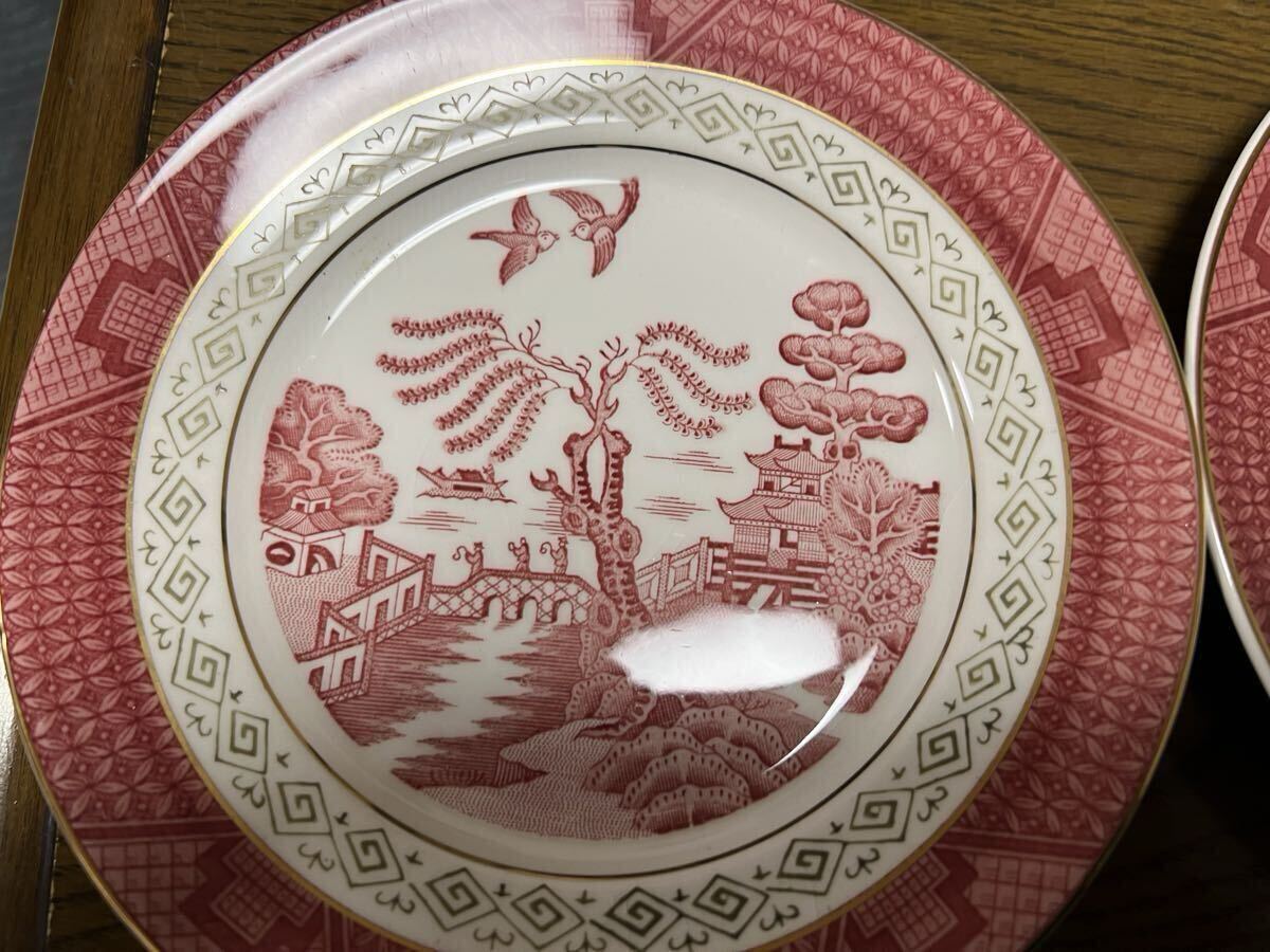 DOUBLE PHOENIX NIKKO IRONSTONE ニッコーダブルフェニックス ケーキ皿6客セット 赤山水 金彩ウィローパターン_画像5