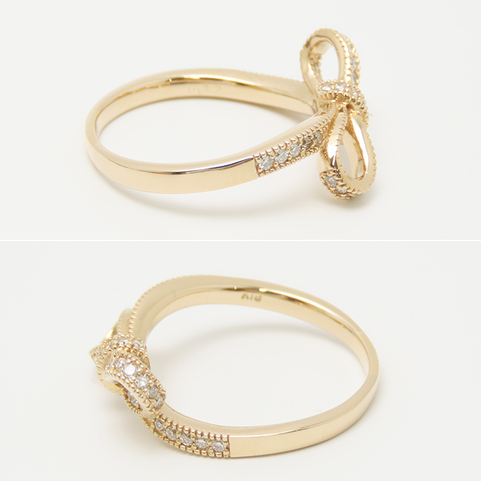 リボン モチーフ ピンクゴールド ダイヤモンド 0.32ct リング 15号 4.2g 鑑別書 18K 18金 指輪 逸品質屋 丸高 尼崎市 兵庫県_画像4