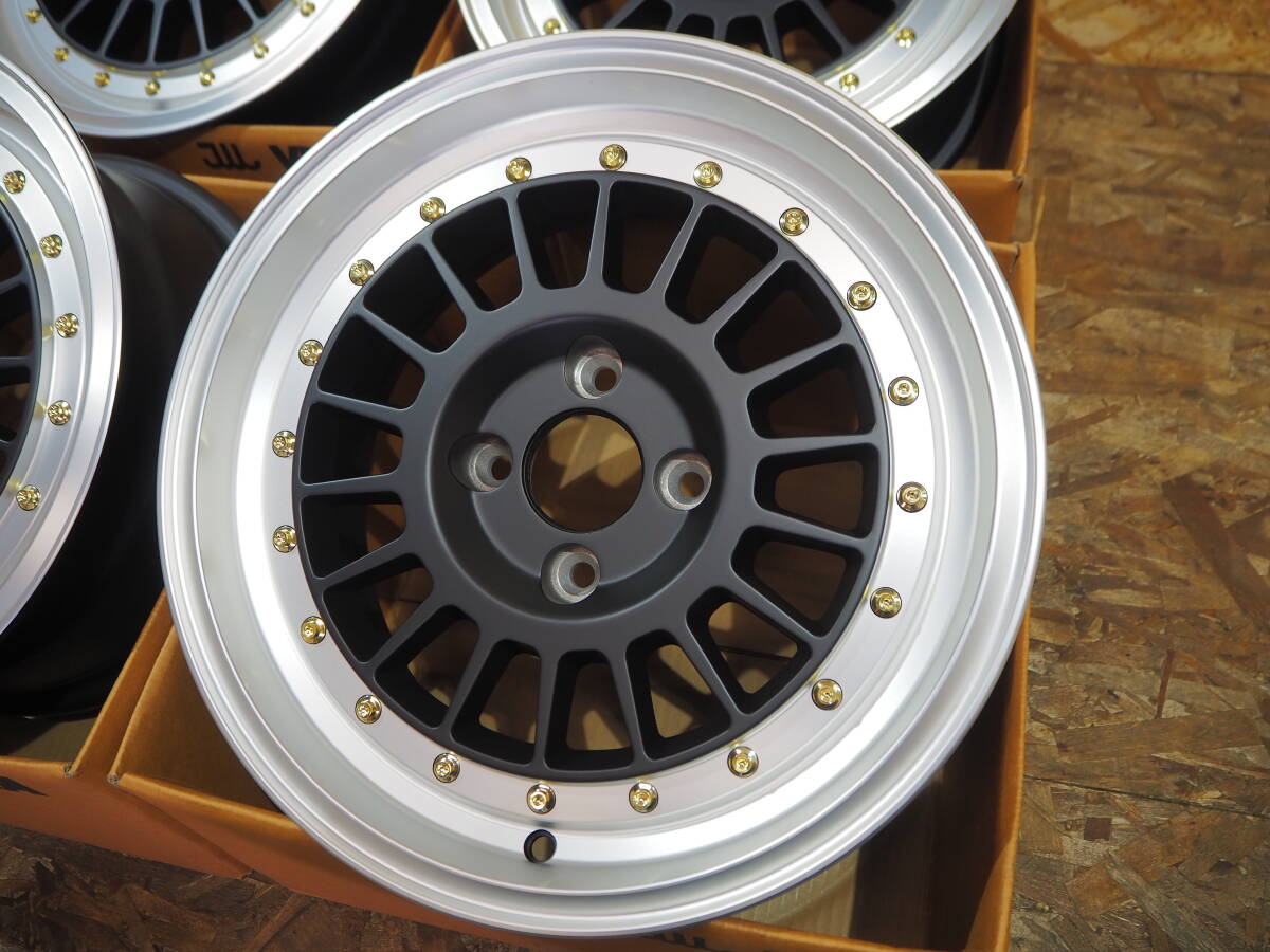 ★旧車 スタンス★15inch 7J+35 4H100 新品 人気 深リム メッシュホイール 1台分 タイヤset可能 アクア シビック 軽トラ カスタム ブラック_画像5