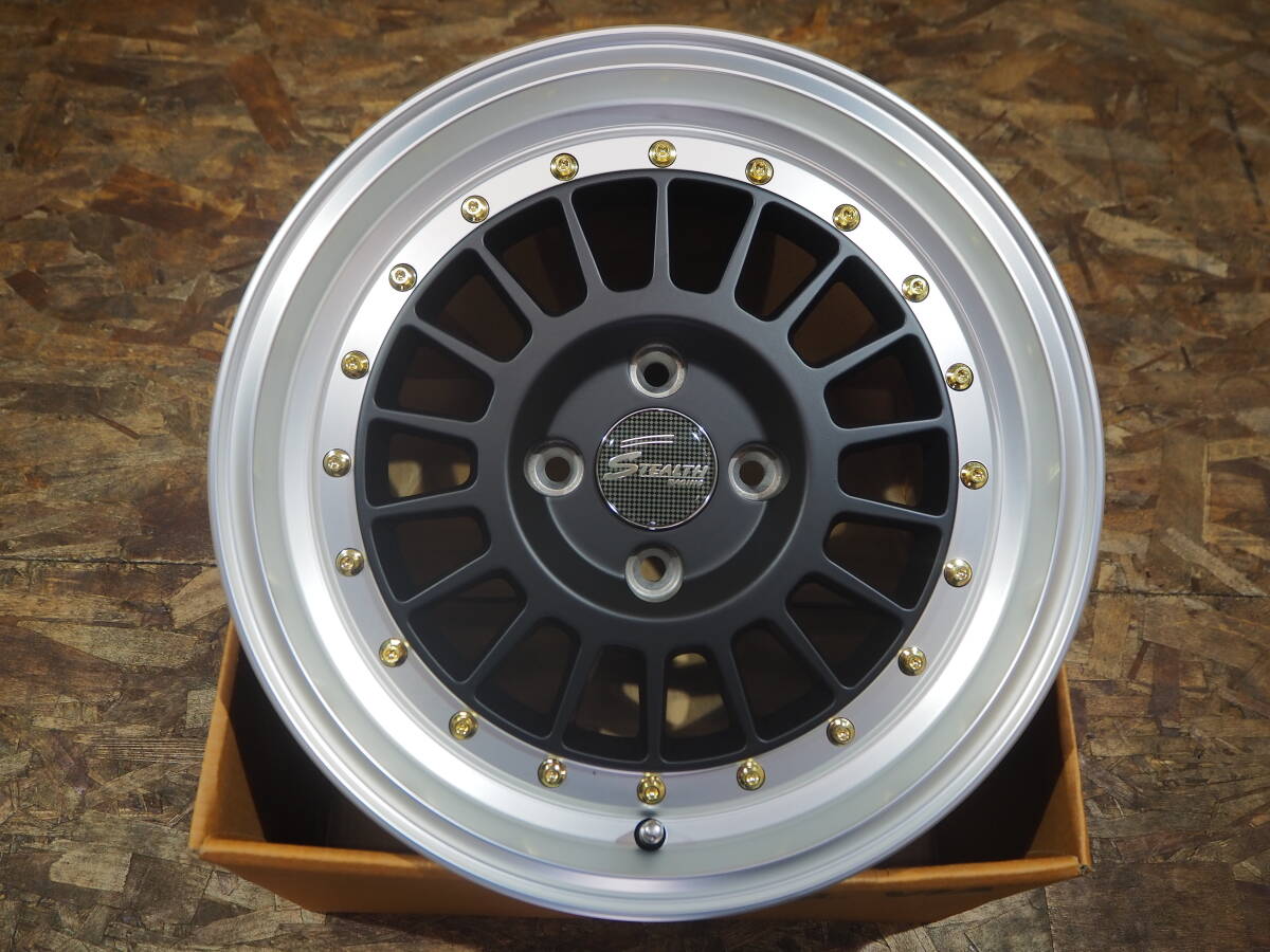 ★旧車 スタンス★15inch 7J+35 4H100 新品 人気 深リム メッシュホイール 1台分 タイヤset可能 アクア シビック 軽トラ カスタム ブラック_画像6