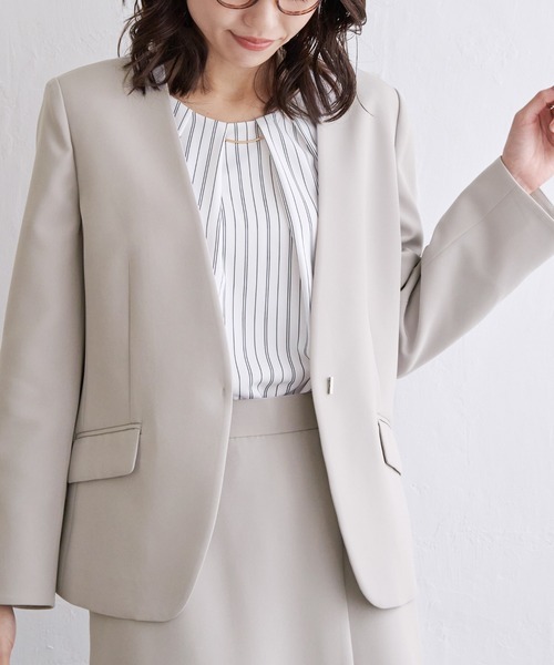 「IKKA LOUNGE」 ノーカラージャケット S ライトグレー レディース_画像1