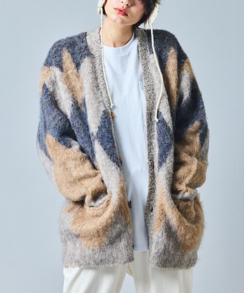 「FREAK'S STORE」 ニットカーディガン MEDIUM ブラウン メンズ_画像1