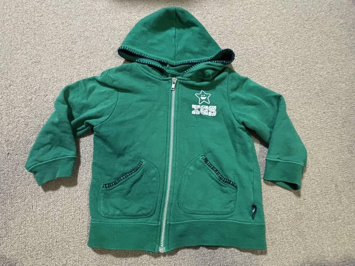 XGS XGIRL STAGES X-GIRL エックスガール フーデッド ジップ パーカー 緑 グリーン 3T 95 100_画像1
