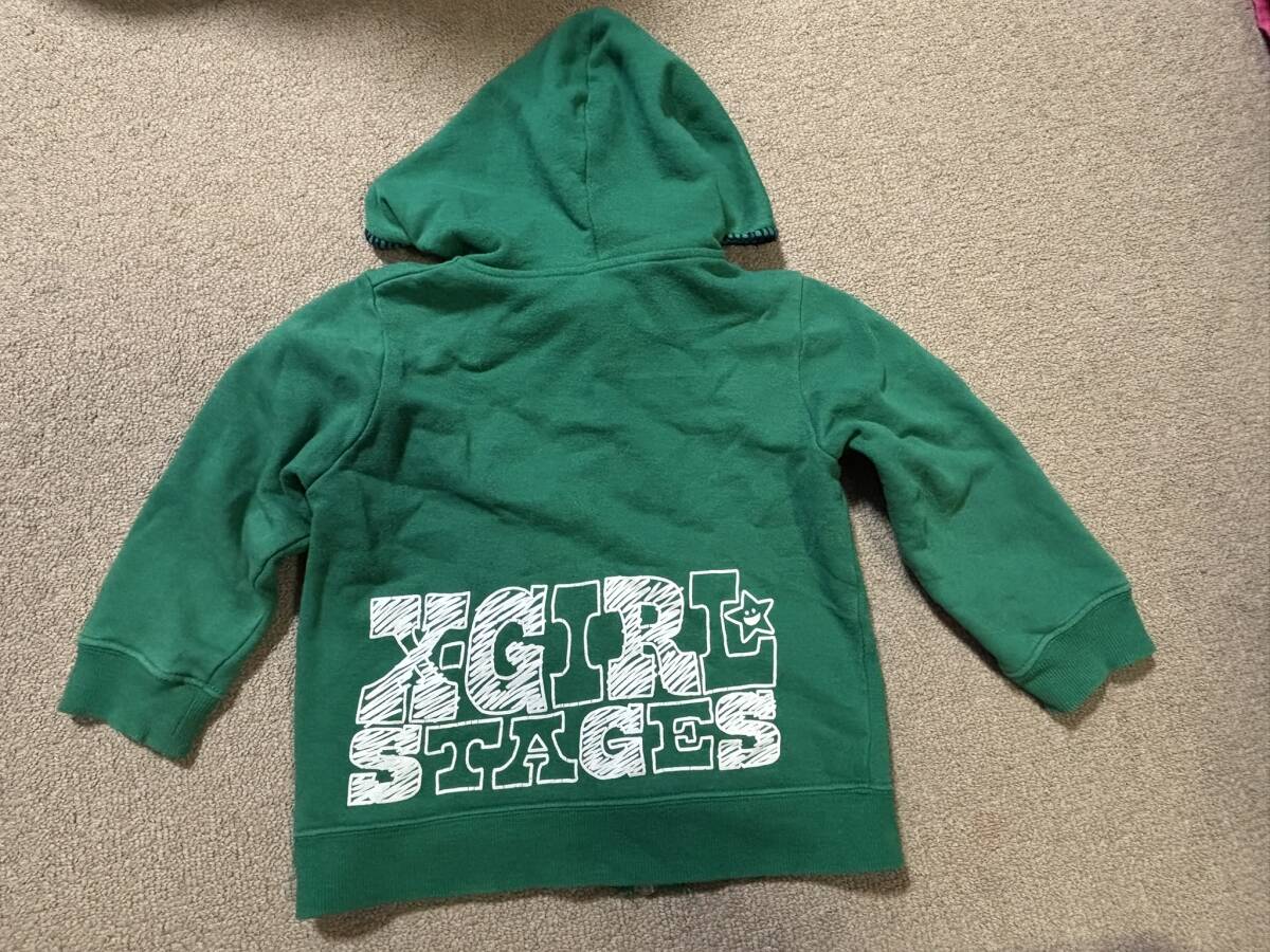 XGS XGIRL STAGES X-GIRL エックスガール フーデッド ジップ パーカー 緑 グリーン 3T 95 100_画像2