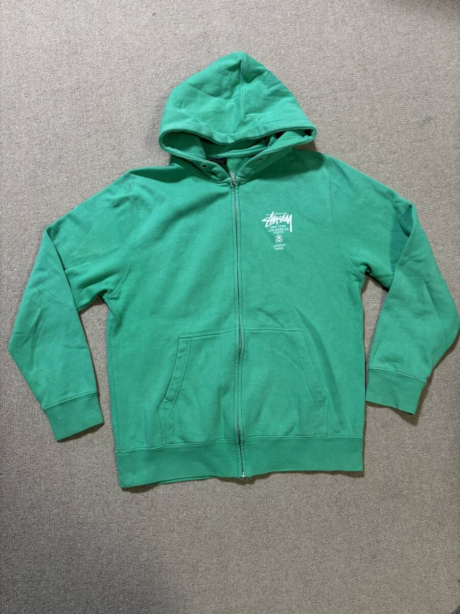 STUSSY ステューシー フーデッド ジップ パーカー グリーン 緑 S 定番 シンプル ユニセックス 男女兼用_画像2