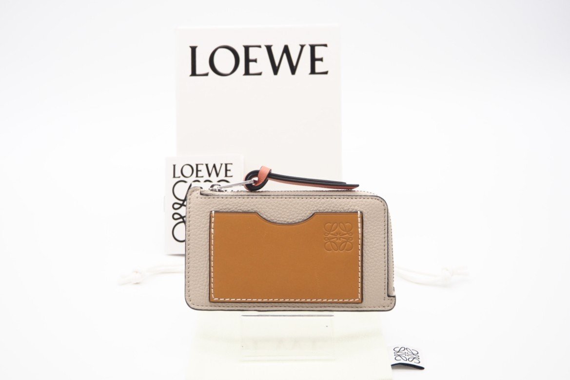 ★３日以内返品可★ LOEWE ロエベ C660Z40X07 ソフトグレインカーフ アナグラム コインカードホルダー ライトオーツ ハニー コインケース_画像1
