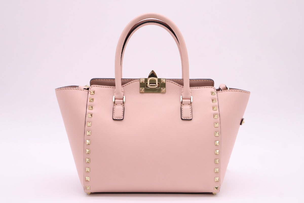 ☆安心の3大保証☆ ABランク ≪VALENTINO ヴァレンティノ/2WAYバッグ≫ BGG540BOL1 ガラヴァーニ ロックスタッズ レザー ピンク 送料無料_画像2
