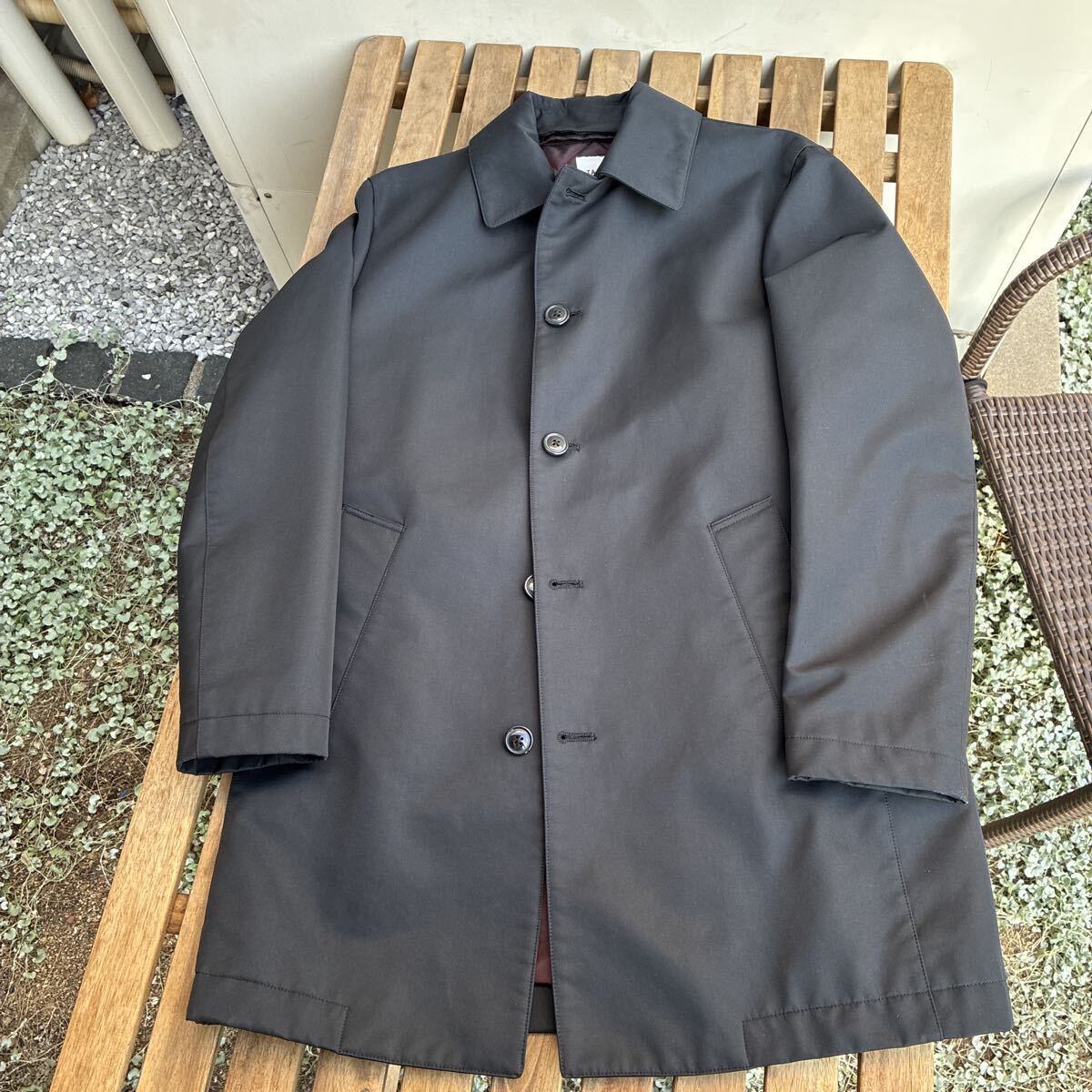 美品 タケオキクチ ビジネスコート TAKEO KIKUCHI 2way キルティングライナー 取り外し可 Mサイズ ステンカラーコート ブラック黒_画像1