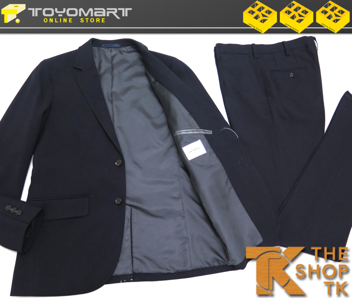 3103●THE SHOP TK タケオキクチ●新品 洗濯機OK ウール調 ストレッチ ツイルスーツ ネイビー/L_画像1