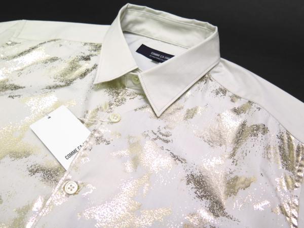A24●コムサイズム COMME CA ISM●新品　II01　箔プリント半袖シャツ　アイボリー/L　定価7700円_画像5
