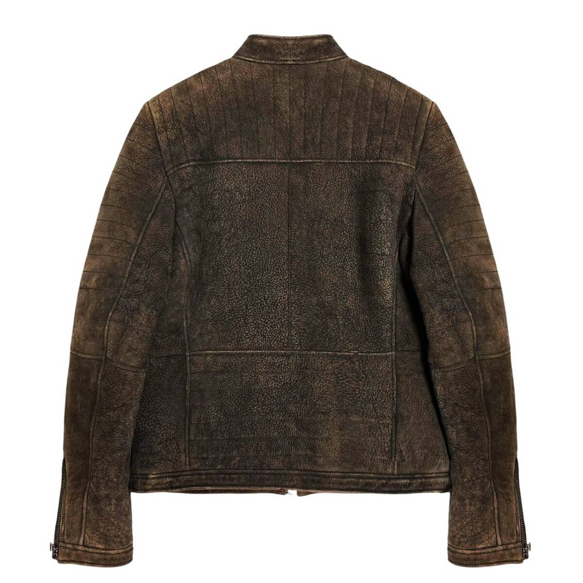 贅の極! 定価20万 極暖! HUGO BOSS ORANGE 最高級羊革 総裏 極上リアルムートン 加工 ライダースジャケット 50 羊革 ブルゾン ヒューゴボス_画像4